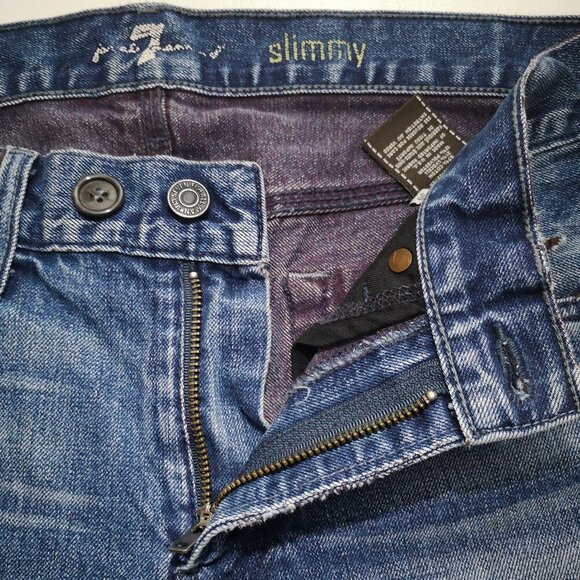 7 For All Mankind Slimmy Men's Size 30 Straight Leg Medium Wash Blue Jeans - Picture 8 of 16